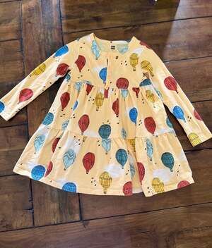 Tea Collection Girl Long Sleeve Tiered Henley Dress Hot Air Balloons Size 4